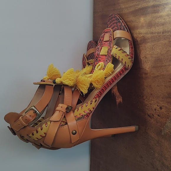 Kotur Guzel Bohemian Leather Snakeskin Stiletto Heels Size 10 Goddess Complex - Picture 5 of 16